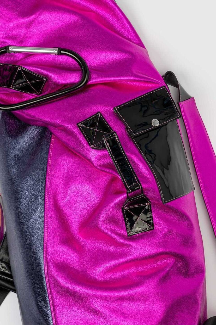 2 Tone Metallic Leather Military Knapsack
